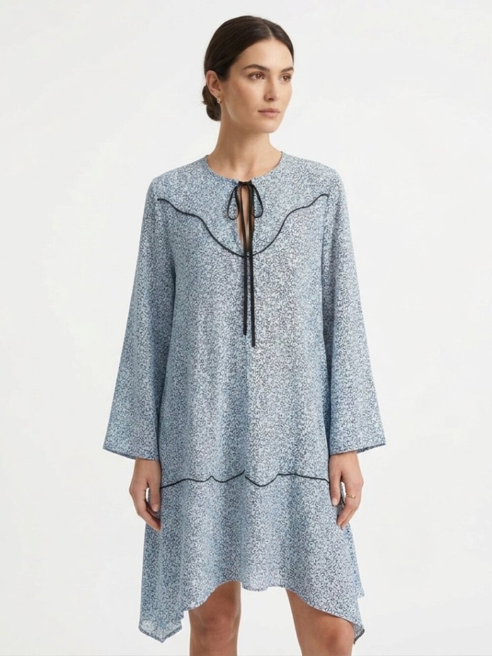 DOROTHEE SCHUMACHER SILK BLEND TIE NECK KEYHOLE OVERSIZED RUFFLE DRESS - 4